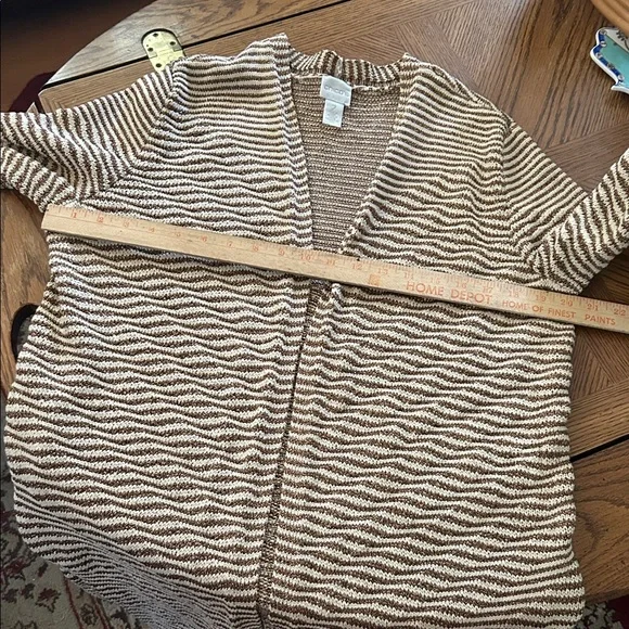 Gold Metallic & Cream Stripped Open Sweater Cardigan Duster - Picture 5 of 10